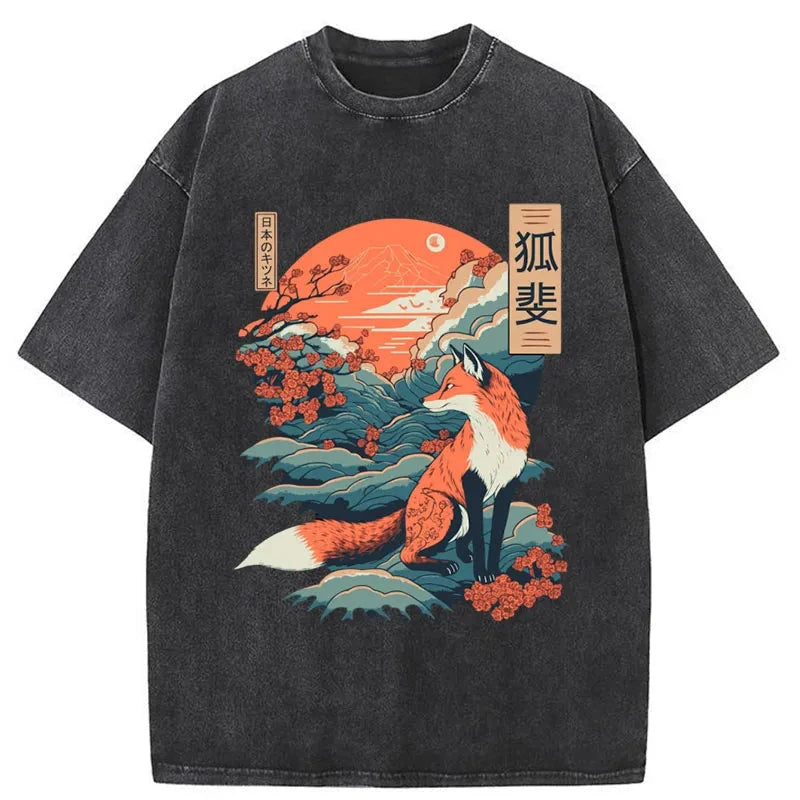 bbb Japanese Kitsune Fox Sakura Washed T-Shirt