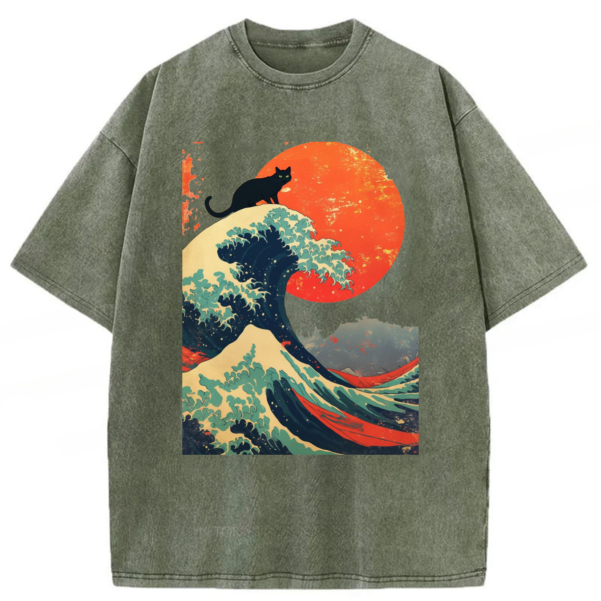 bbb Black Cat Wave Washed T-shirt