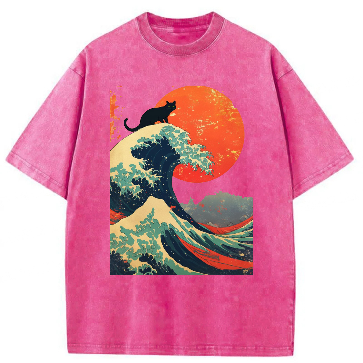 bbb Black Cat Wave Washed T-shirt