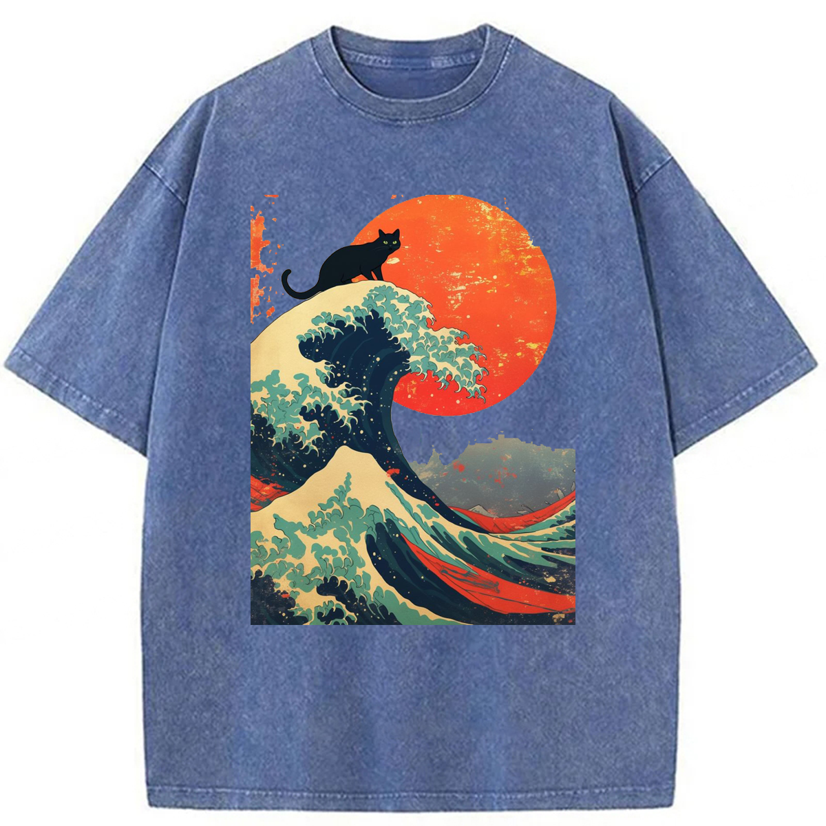 bbb Black Cat Wave Washed T-shirt