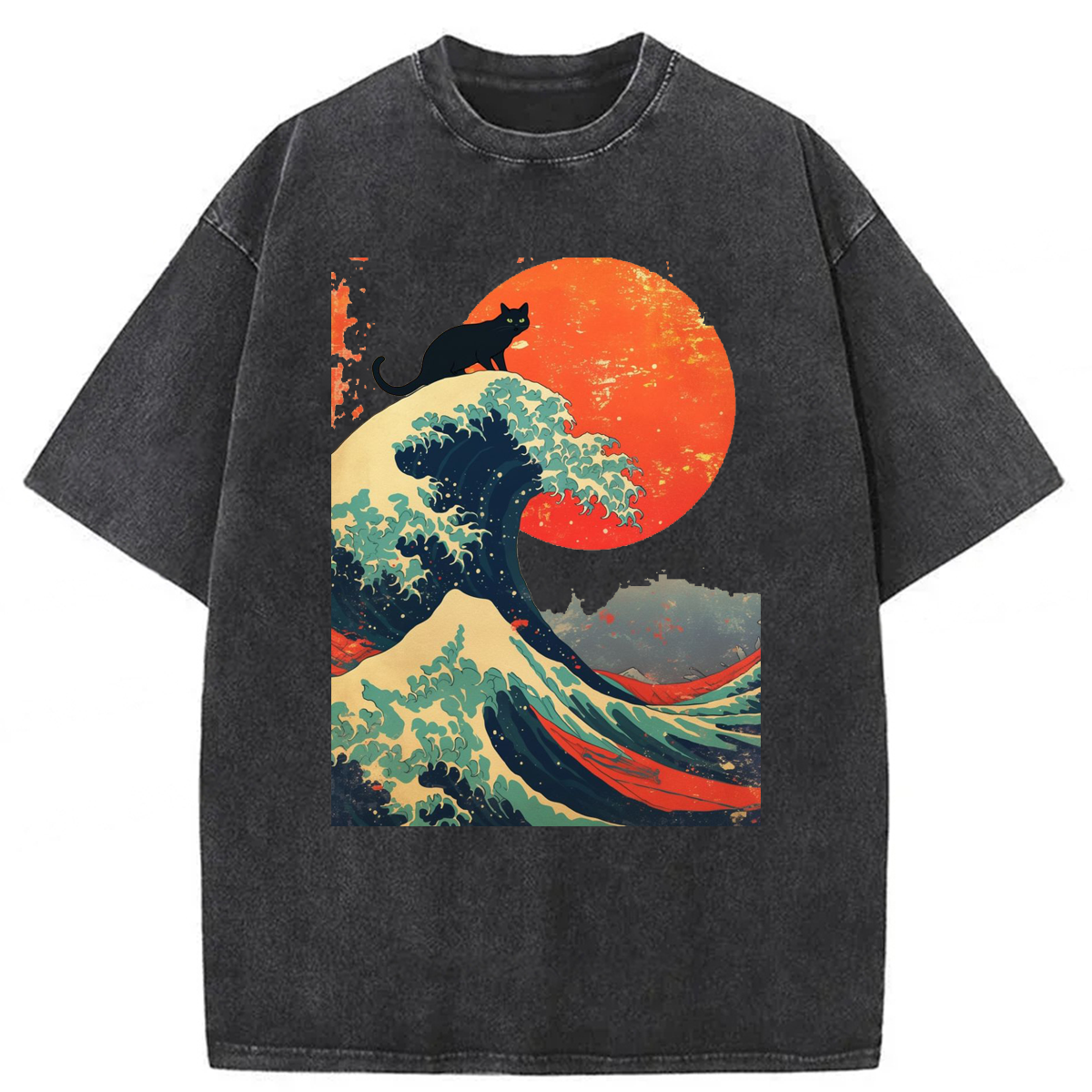 bbb Black Cat Wave Washed T-shirt