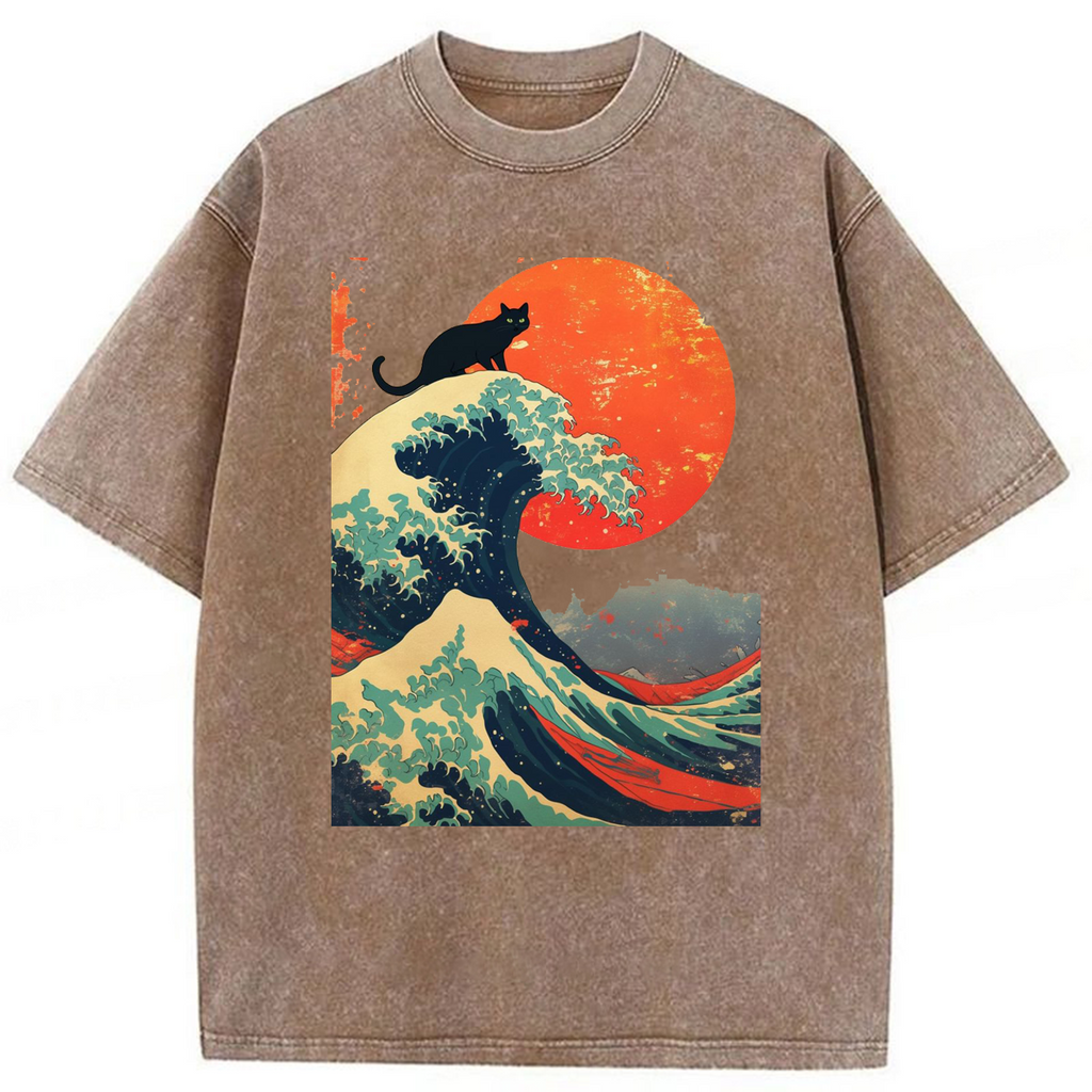 bbb Black Cat Wave Washed T-shirt