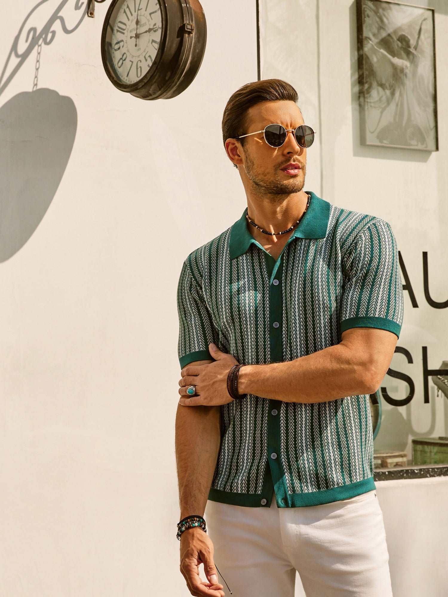 Retro Striped Polo Shirt for Men, Short Sleeve, Breathable Fabric, Vintage Style, Comfortable Fit