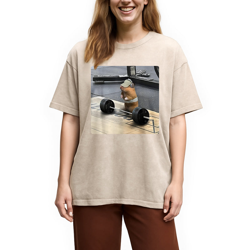 bbb Funny Cute Rat Weightlifting Meme Washed T-Shirt