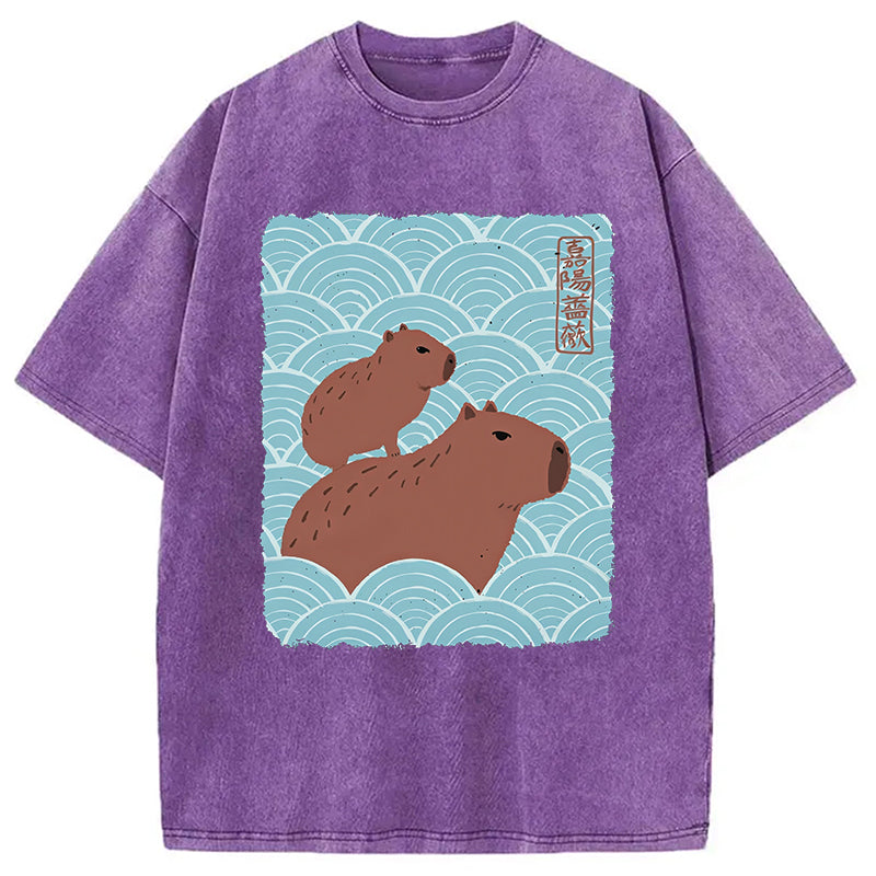 bbb Kawaii Capybara Ukiyo-e Washed T-Shirt