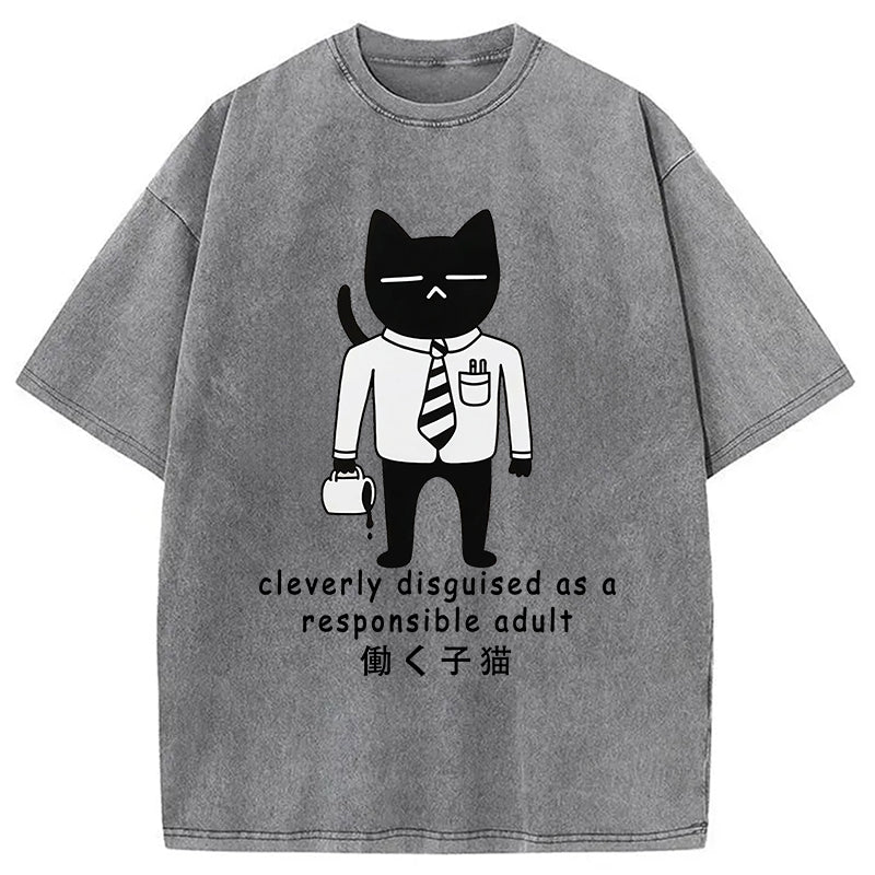 bbb Cat At Work Japan Washed T-Shirt