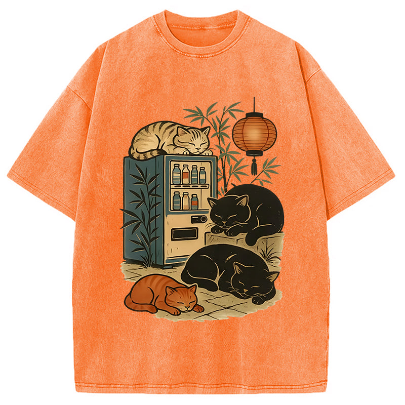 bbb Japanese Vending Machine Cat Washed T-Shirt