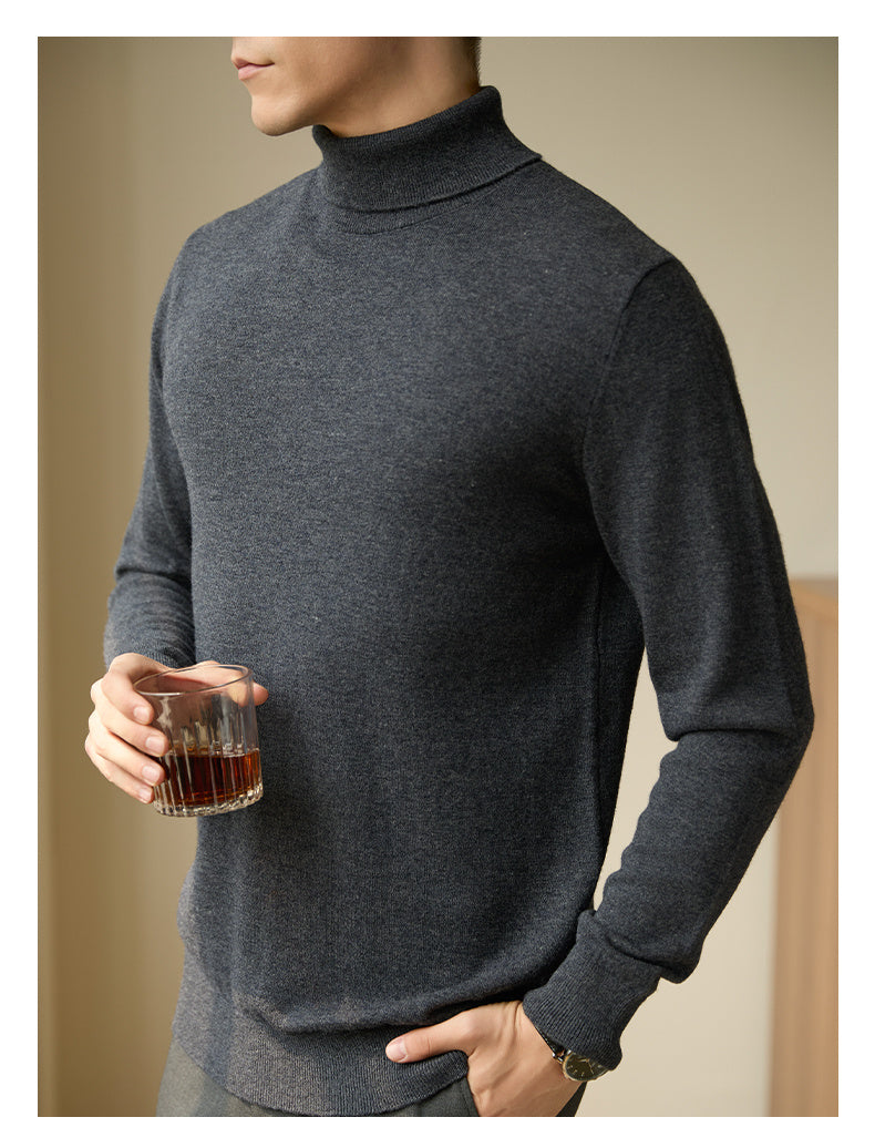 Insulating Flattering Mens Turtleneck Sweater - Slim Wool