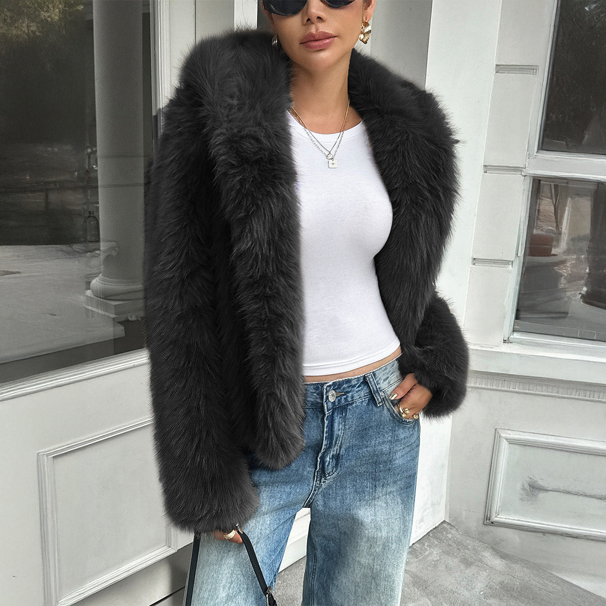 Warm Women's Fleece Coat - Boxy Hip Length, Faux Fur