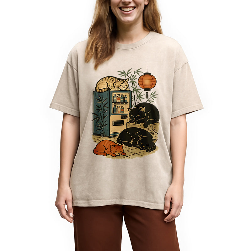 bbb Japanese Vending Machine Cat Washed T-Shirt