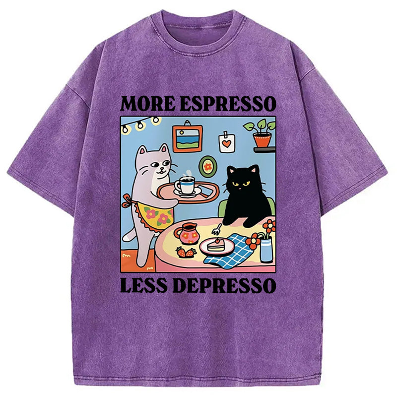 bbb More Espresso Less Depresso Black Cat Kitchen Washed T-Shirt