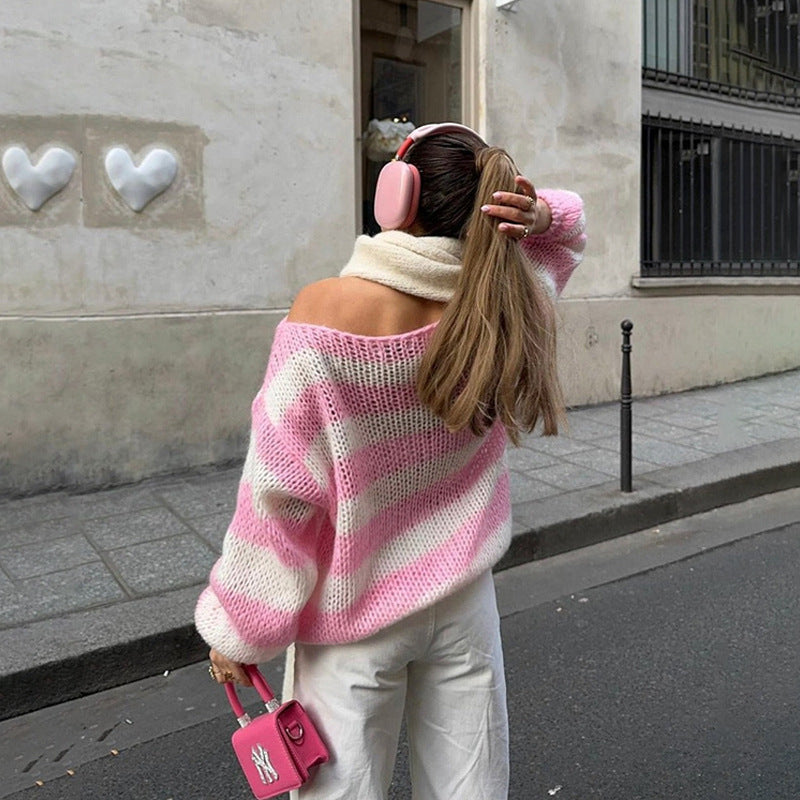 Oversized, kuschelig, Damenpullover – gestreift