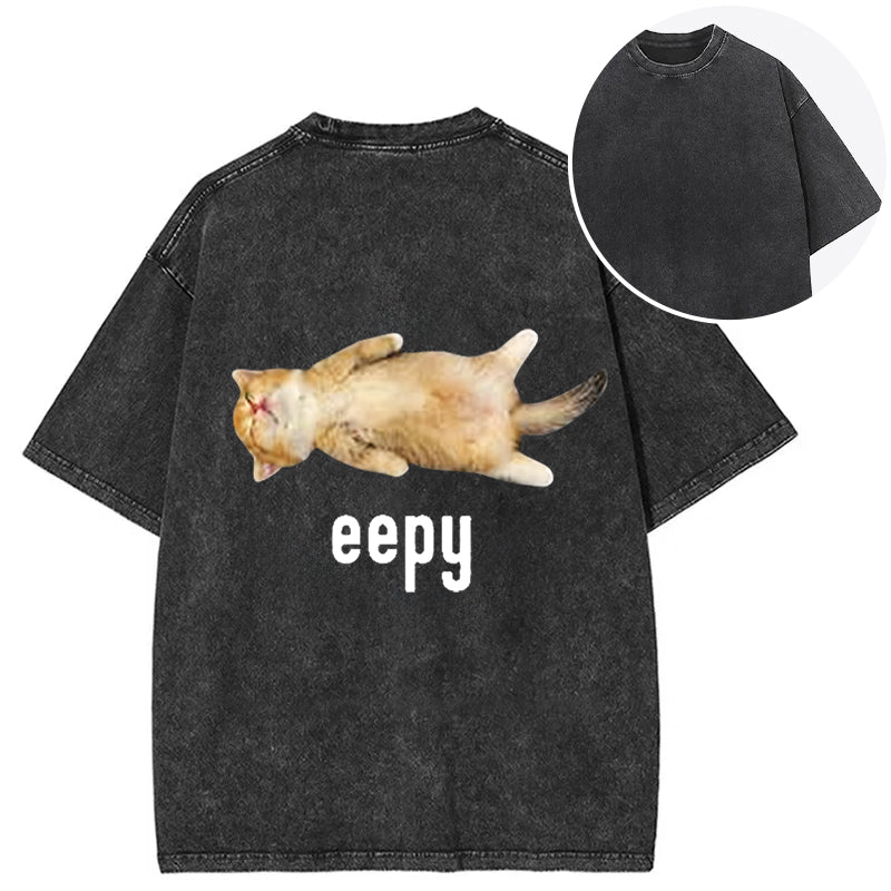 bbb Silly Sleepy Cat Meme Back Washed T-Shirt