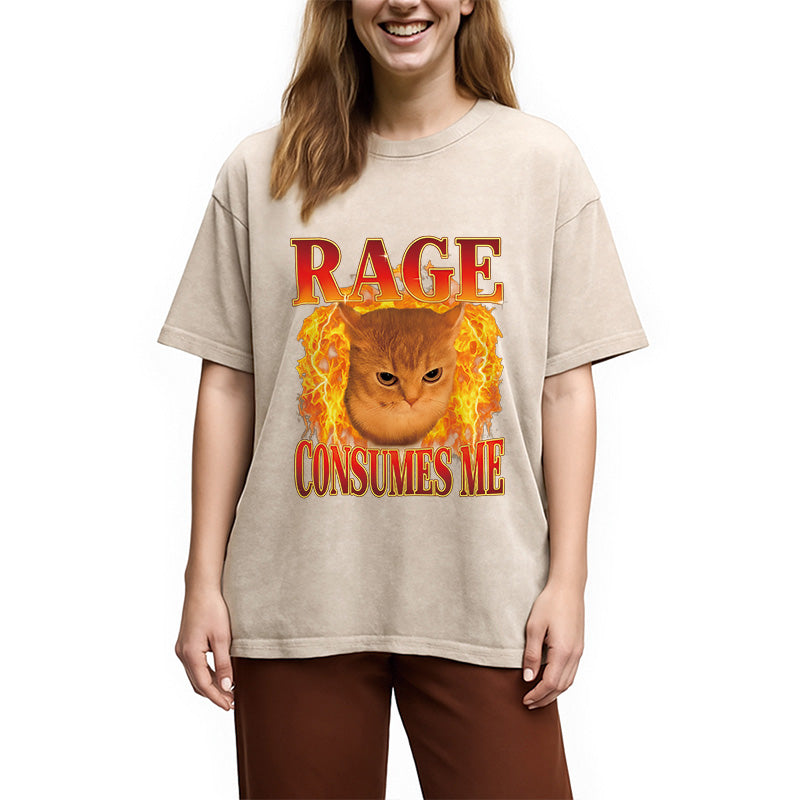 bbb Rage Consumes Me Edgy Funny Cat Meme Washed T-Shirt
