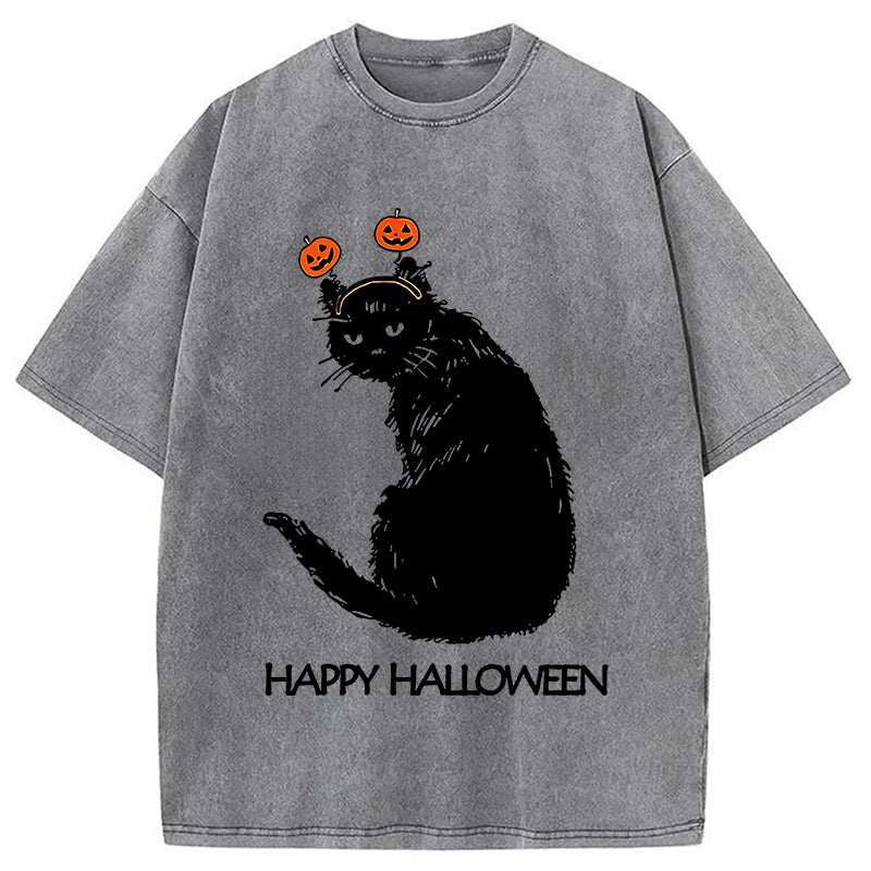 bbb Halloween Cat Japanese Washed T-Shirt