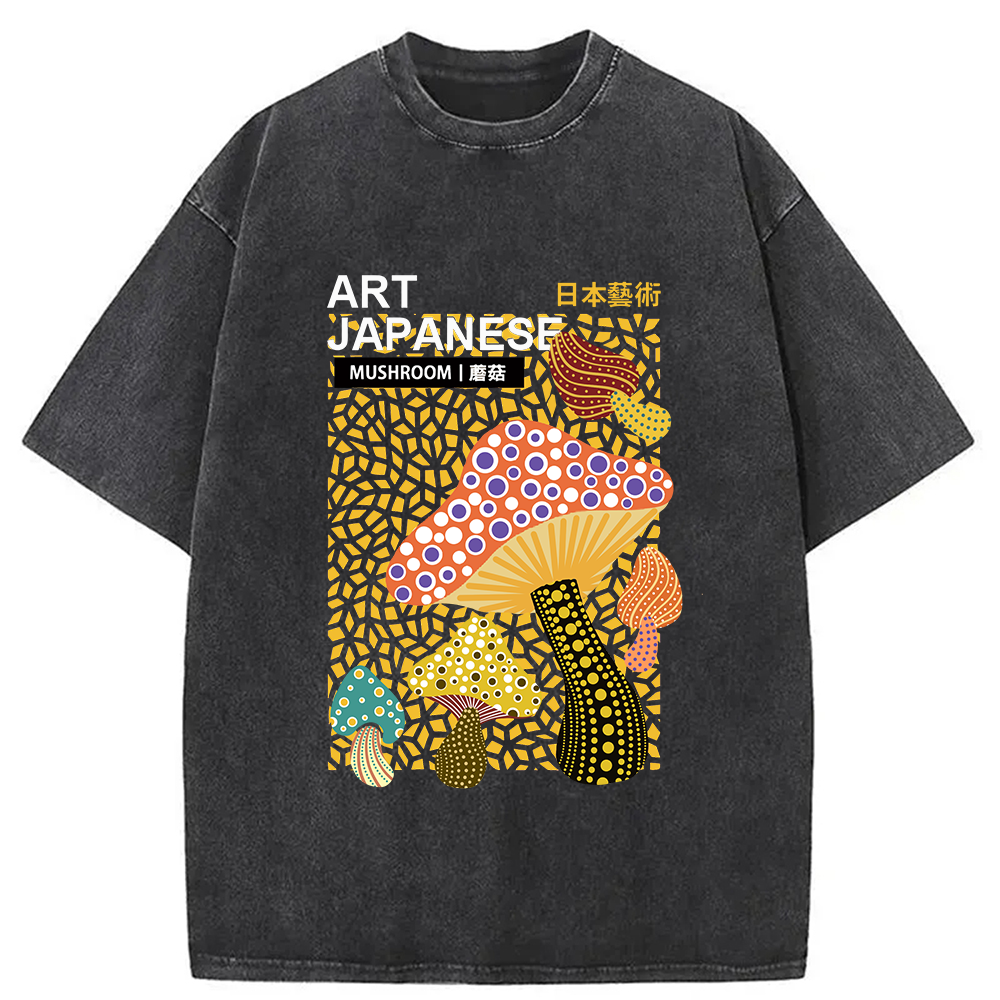 bbb Colorful Mushroom Japanese Art Washed T-Shirt
