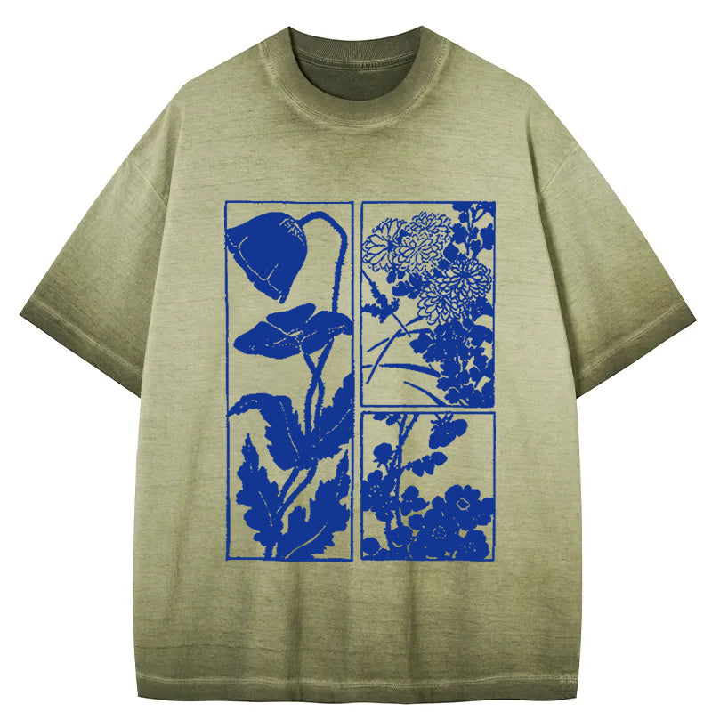 bbb Woodcut Flowers Gradient Washed T-Shirt