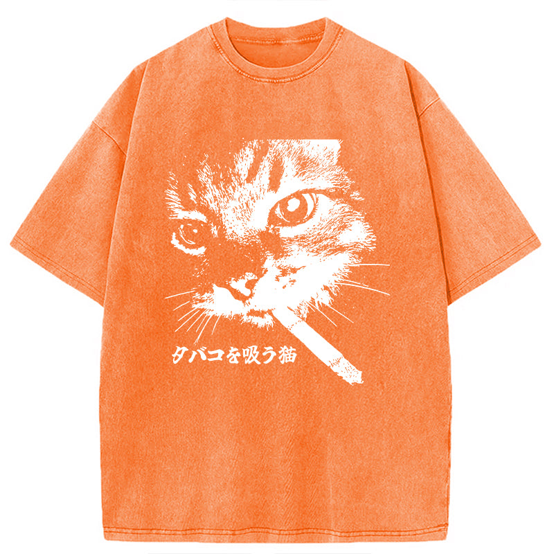 bbb Retro Cat Smoking Washed T-Shirt