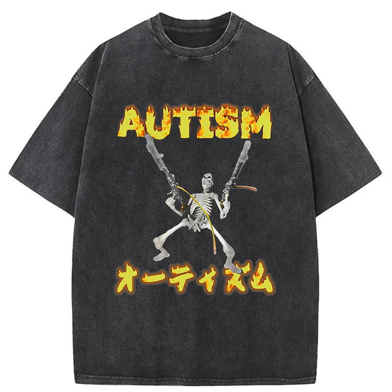 bbb Autism Funny Skeleton Washed T-Shirt