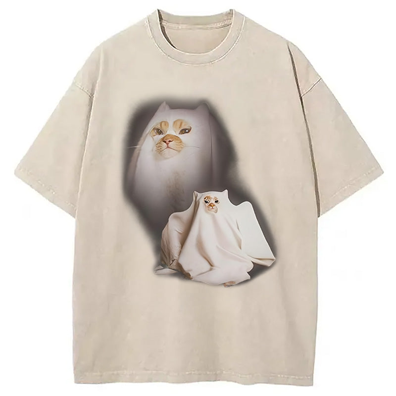 bbb Ghost Cat Meme Washed T-Shirt