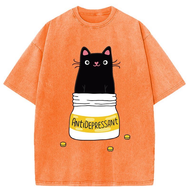 bbb Cute Cat Antidepressant Funny Meme Washed T-Shirt