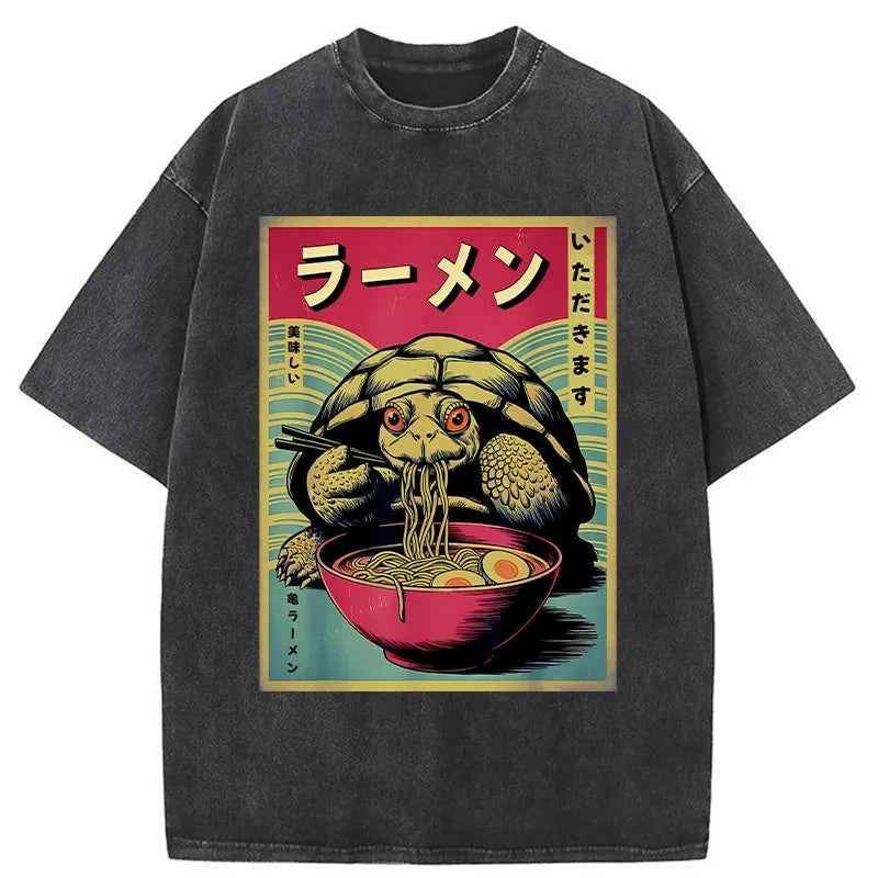 bbb Turtle Eating Ramen Washed T-Shirt