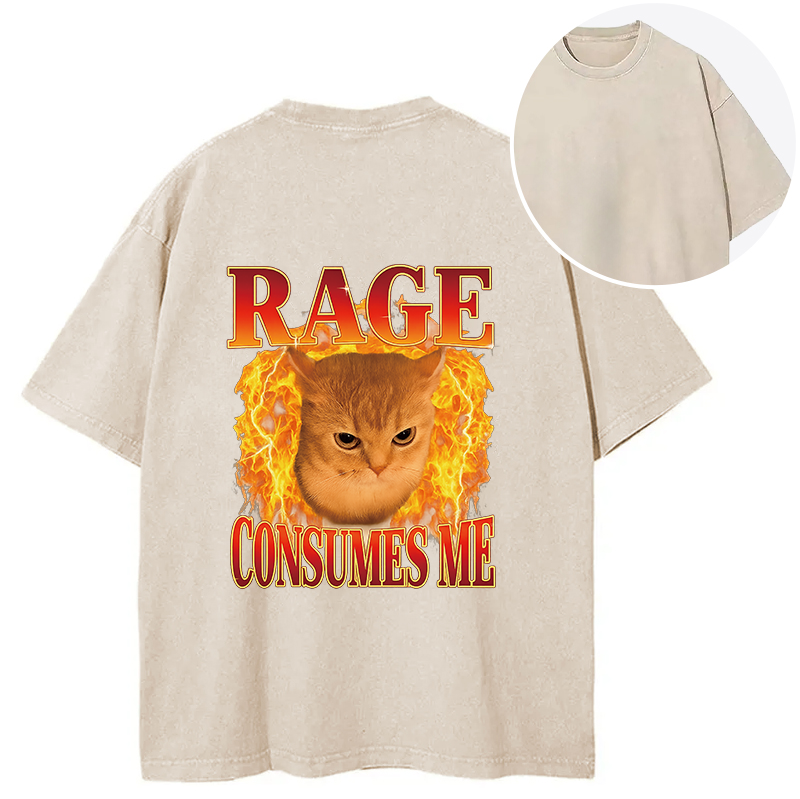 bbb Rage Consumes Me Edgy Funny Cat Meme Back Washed T-Shirt