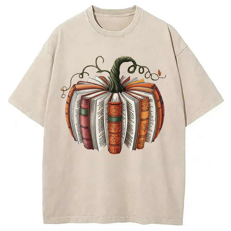 bbb Fall Book Pumpkin Halloween Washed T-Shirt