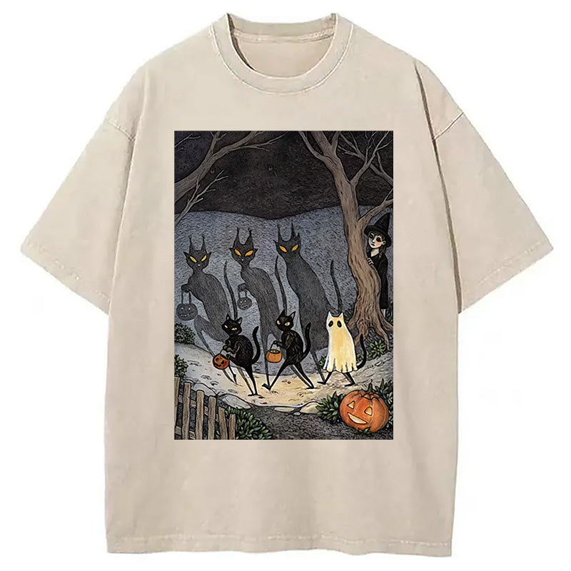 bbb Black Cat Ghost Halloween Washed T-Shirt