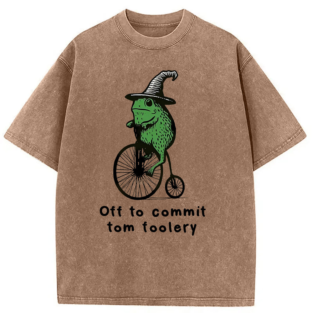 bbb Frog Riding Penny-farthing Washed T-Shirt
