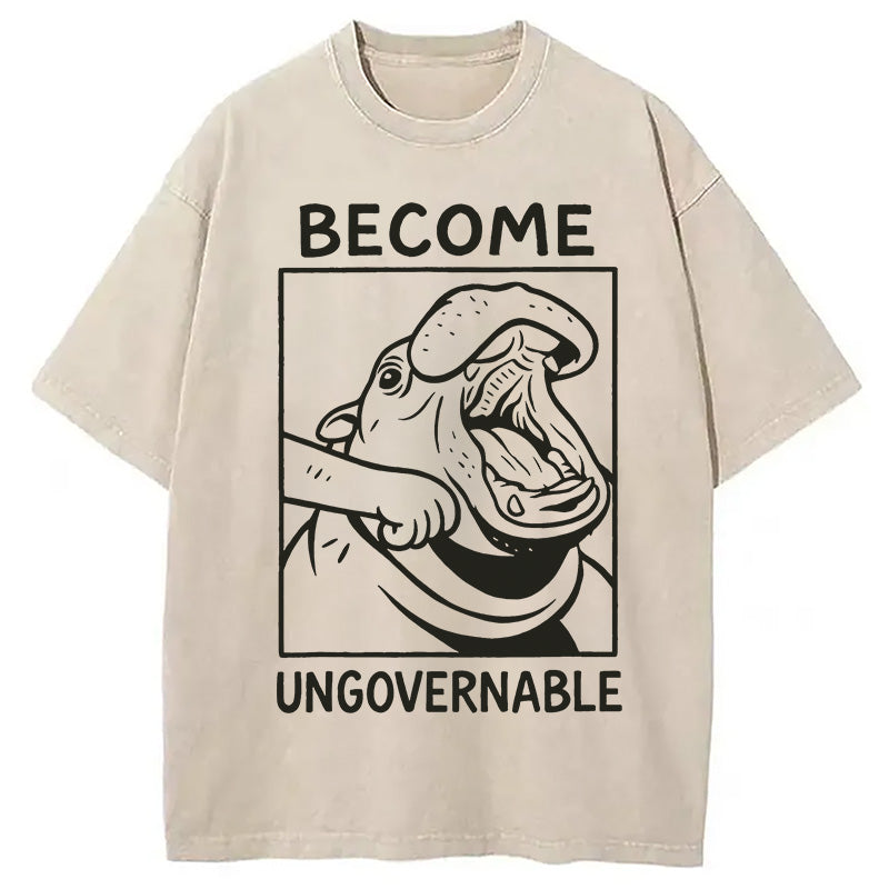bbb Become Ungovernable Funny Hippo Meme Washed T-Shirt