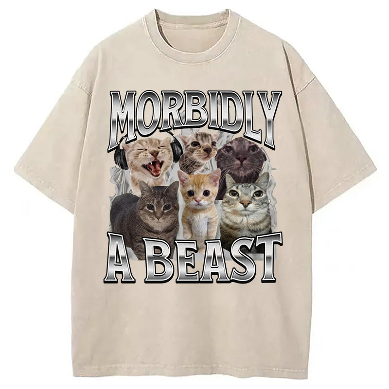 bbb Morbidly A Beast Cat Meme Washed T-Shirt