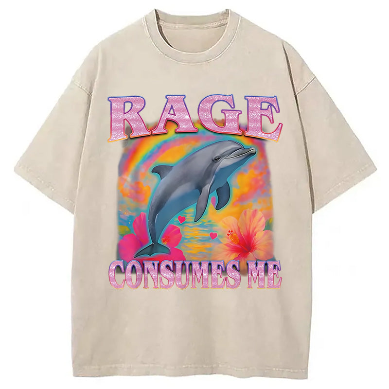 bbb Rage Consumes Me Dolphin Meme Washed T-Shirt