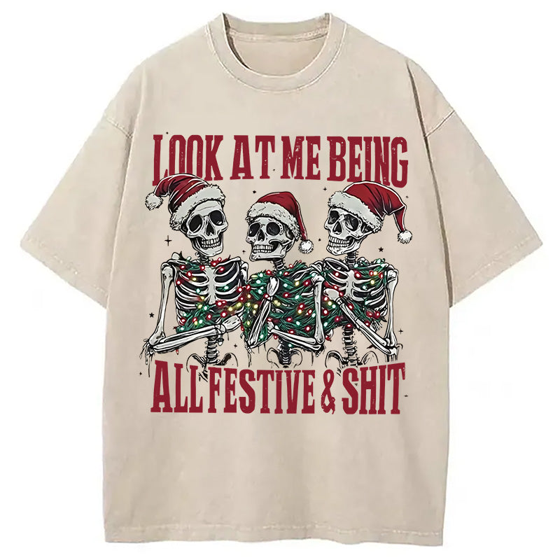 bbb Funny Christmas Skull Washed T-Shirt