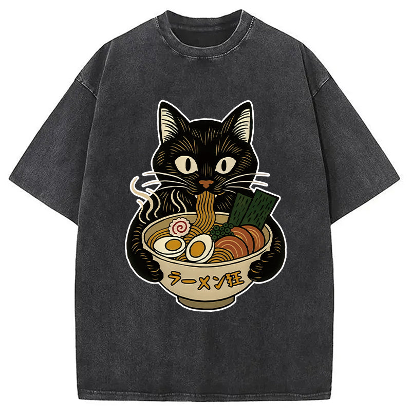 bbb Cat Ramen Fanatic Washed T-Shirt