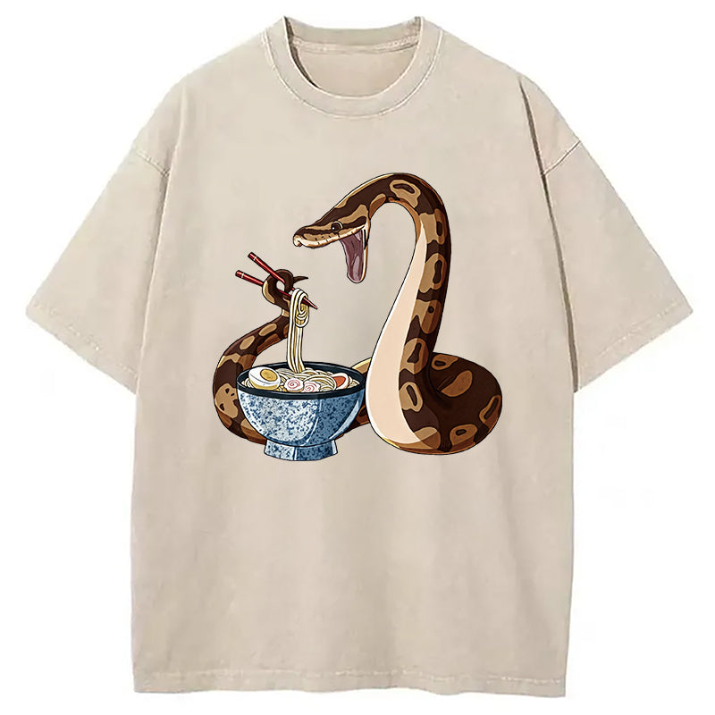 bbb Japanese Kawaii Ramen Snake Funny Washed T-Shirt