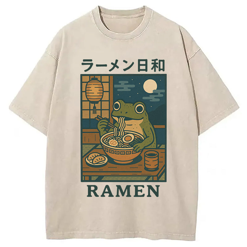 bbb Japanese Frog Eating Ramen Washed T-Shirt