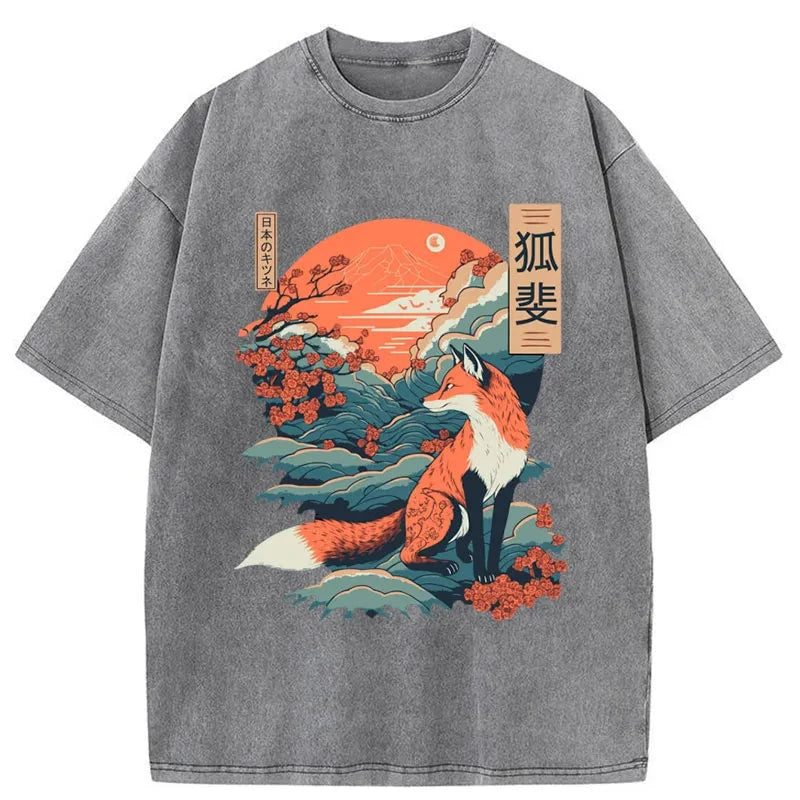 bbb Japanese Kitsune Fox Sakura Washed T-Shirt