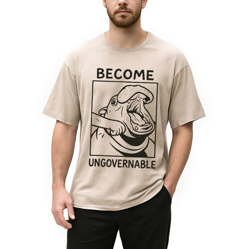 Become Ungovernable Funny Hippo Meme Washed T-Shirt