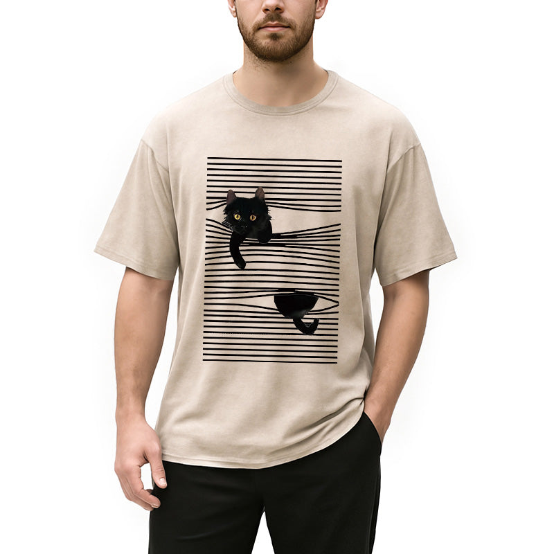 bbb Cat Scratching Curtain Washed T-Shirt