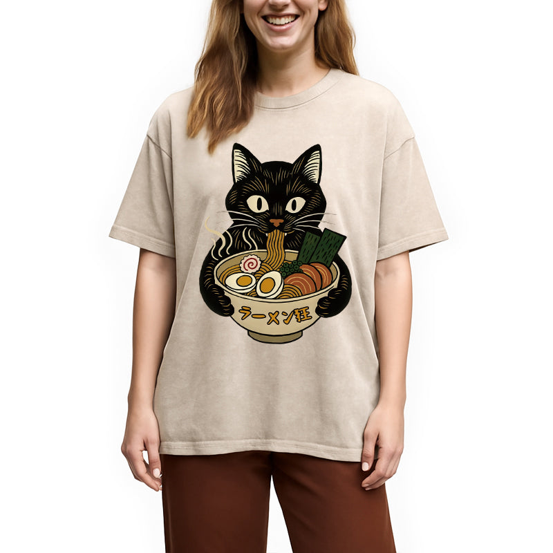 bbb Cat Ramen Fanatic Washed T-Shirt