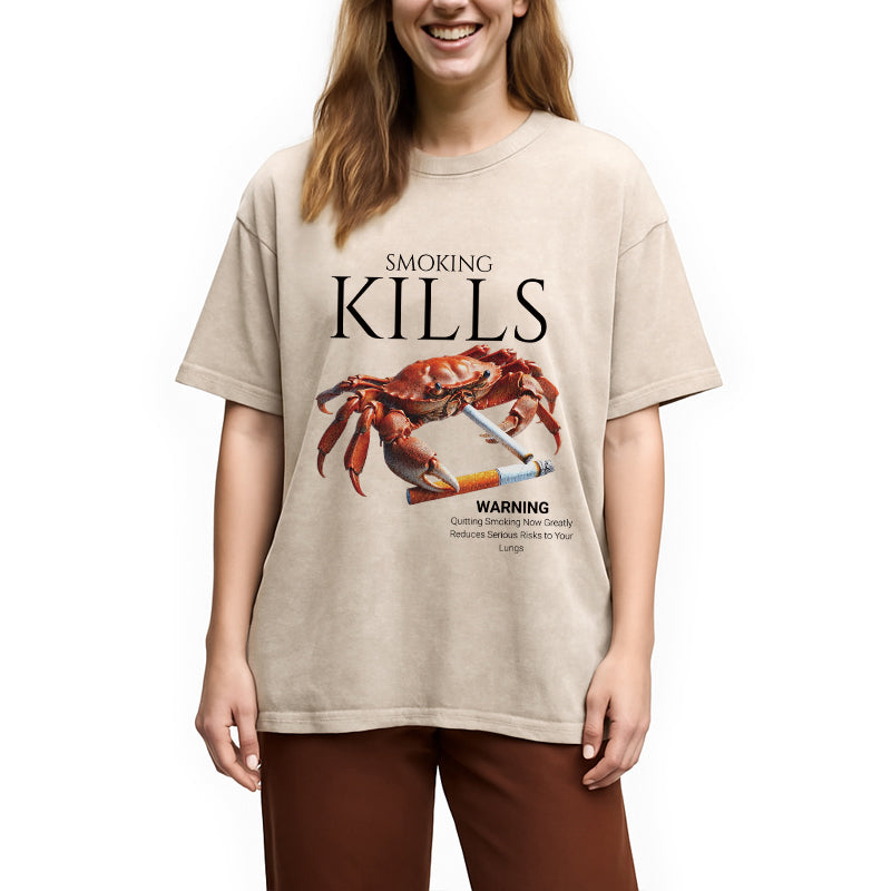 bbb Smoking Kills Crab Washed T-Shirt