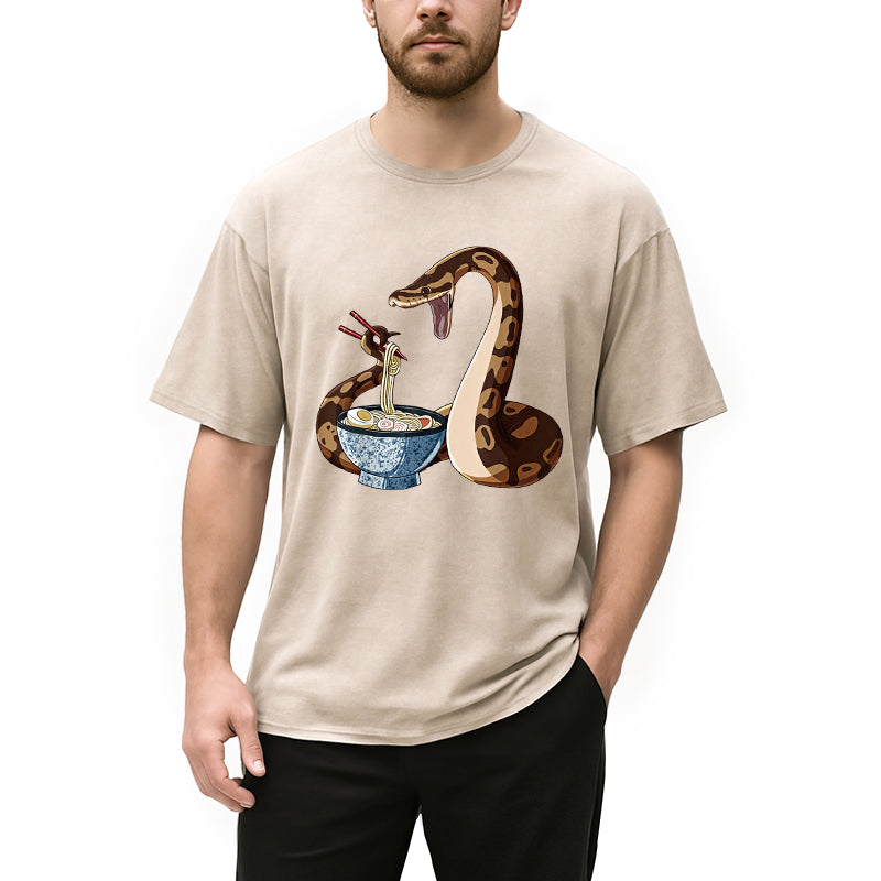 bbb Japanese Kawaii Ramen Snake Funny Washed T-Shirt