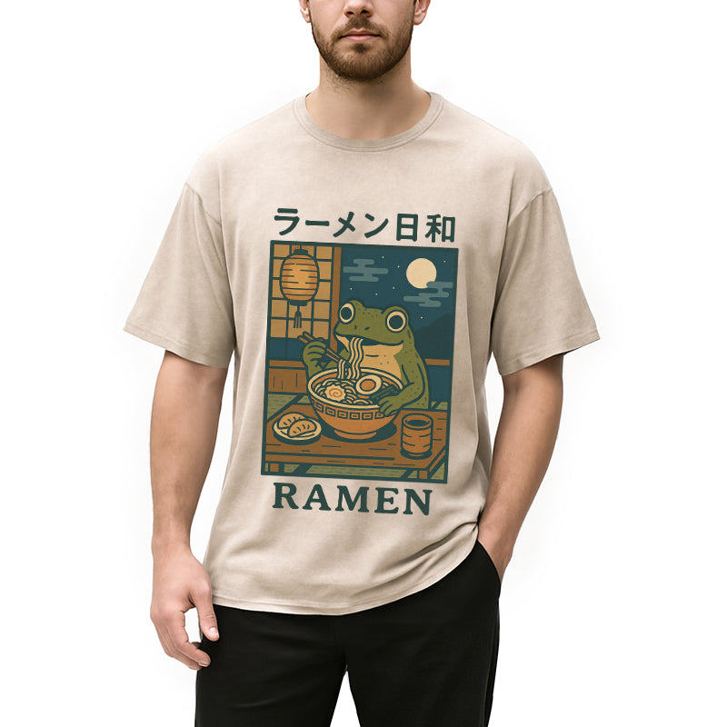 bbb Japanese Frog Eating Ramen Washed T-Shirt