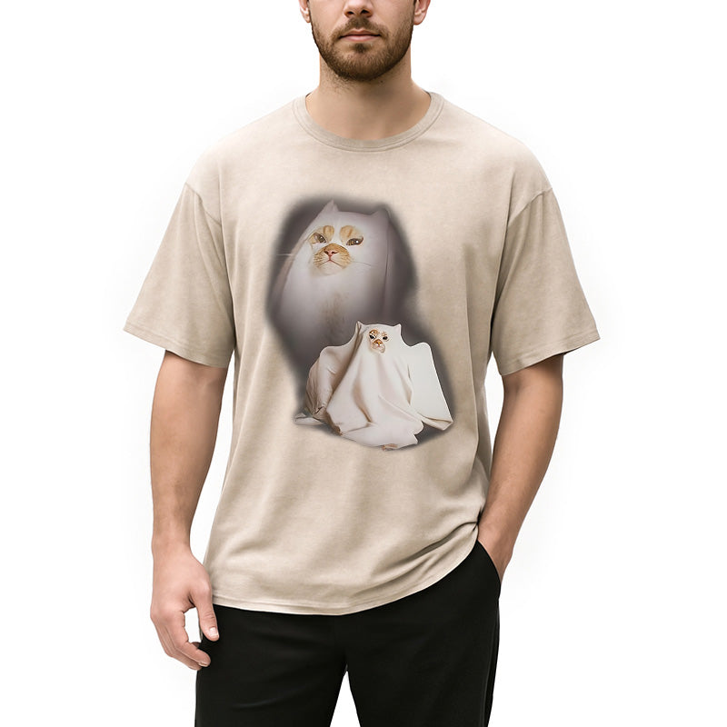 bbb Ghost Cat Meme Washed T-Shirt