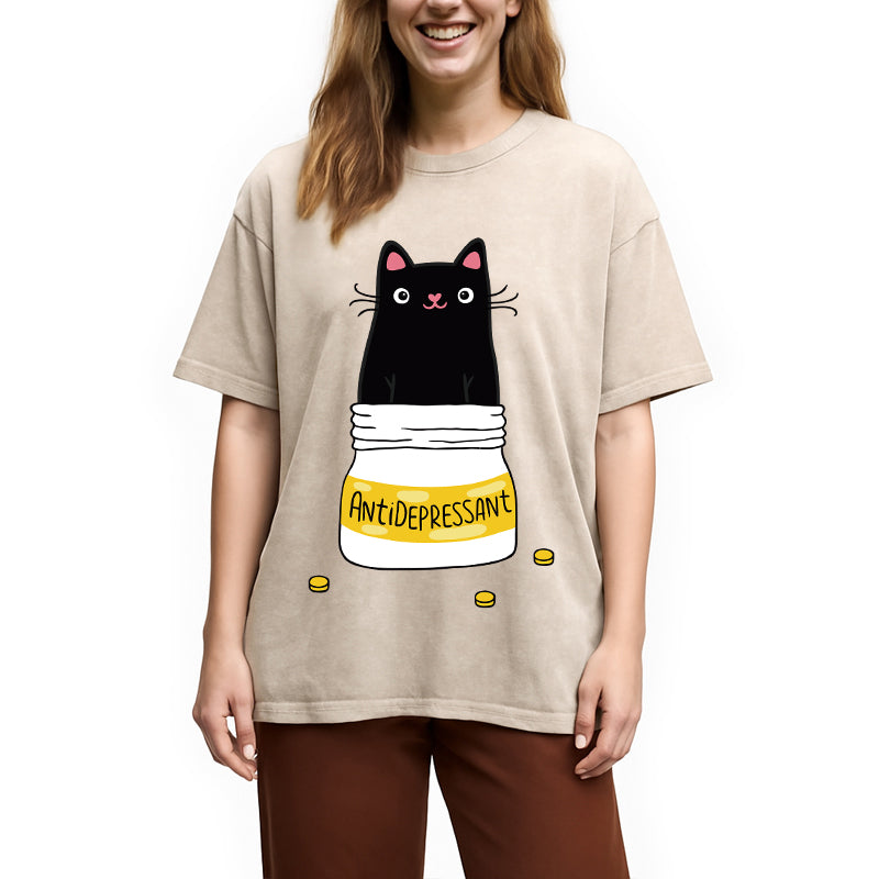 bbb Cute Cat Antidepressant Funny Meme Washed T-Shirt