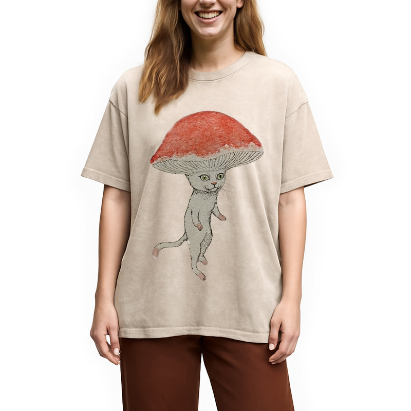 bbb Magic Mushroom Cat Washed T-Shirt