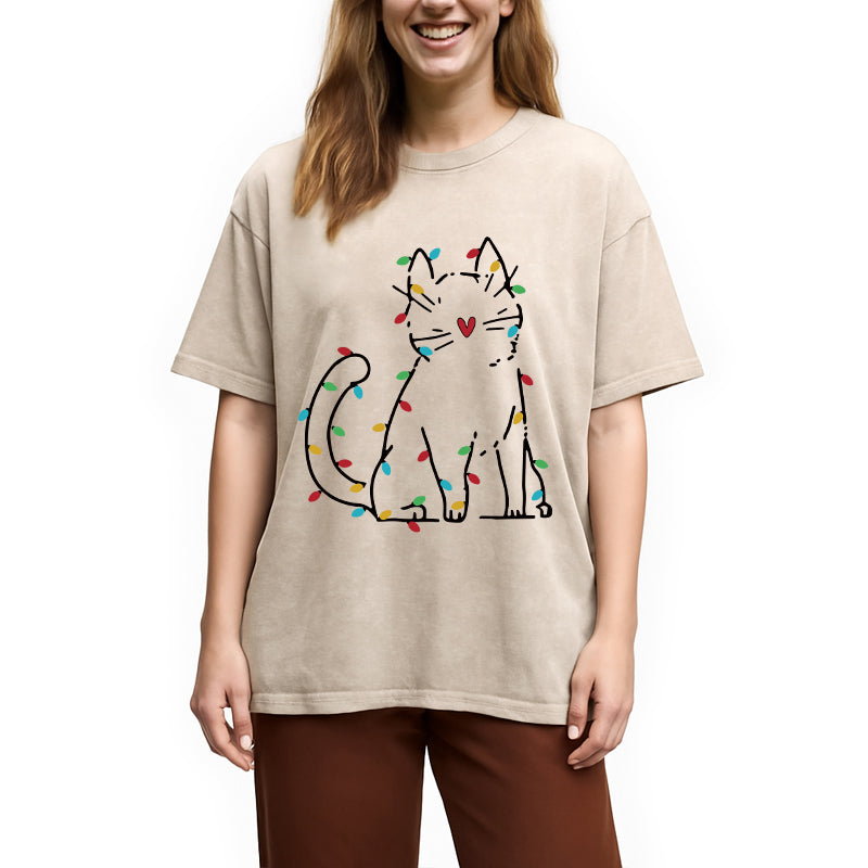 bbb Japan Christmas Lights Cat Washed T-Shirt