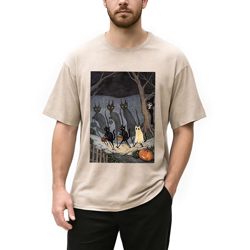 bbb Black Cat Ghost Halloween Washed T-Shirt