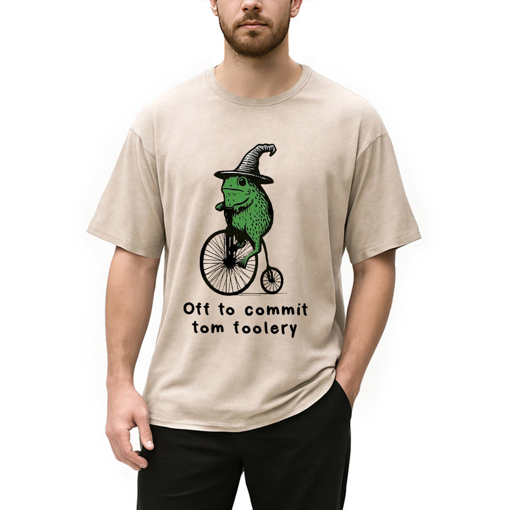 bbb Frog Riding Penny-farthing Washed T-Shirt